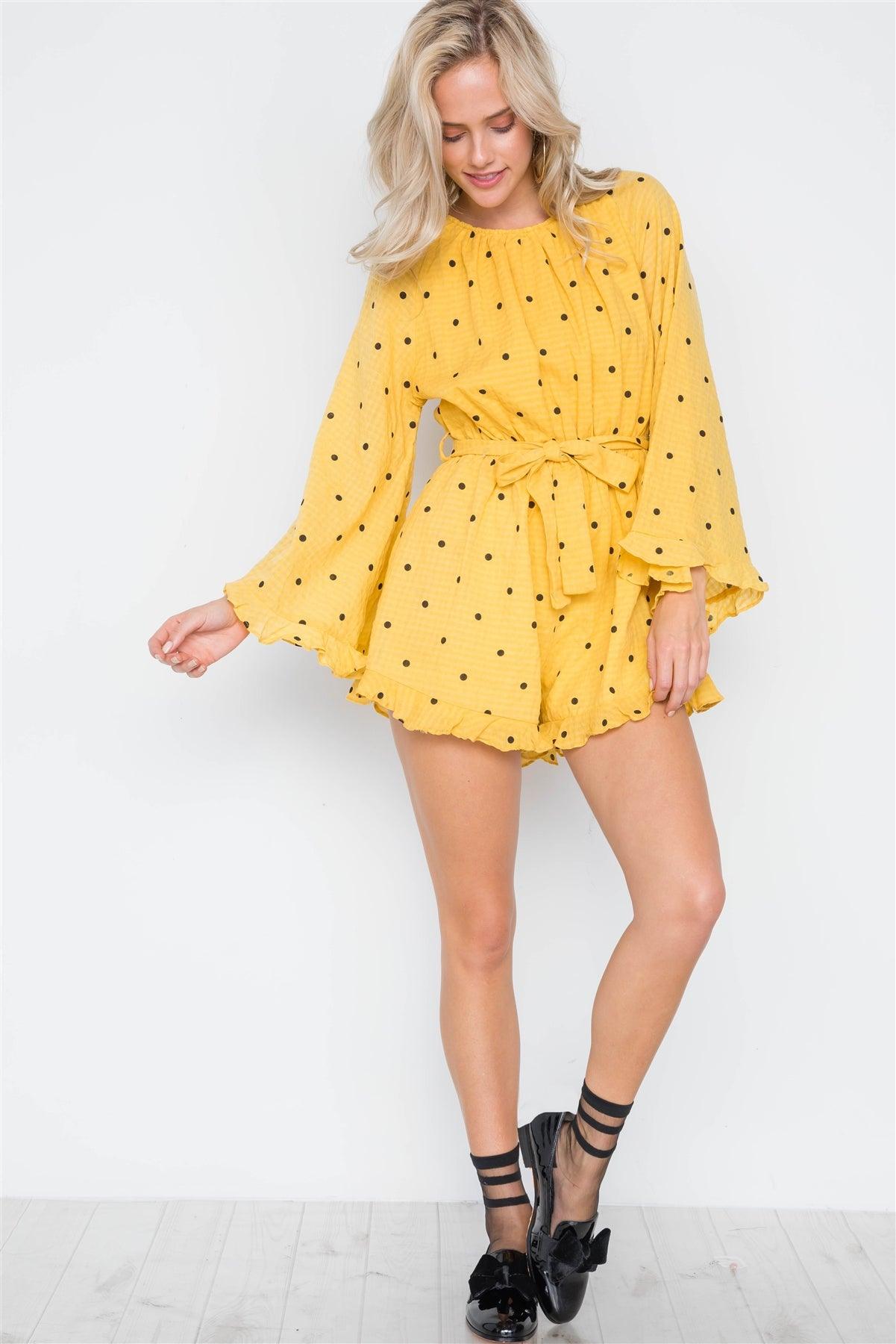 Yellow Polka Dot Ruffle Bell Sleeves Romper /1-3-2-1