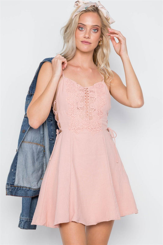 Blush Crochet Lace Up Sites Cami Mini Boho Dress /1-3-2-1