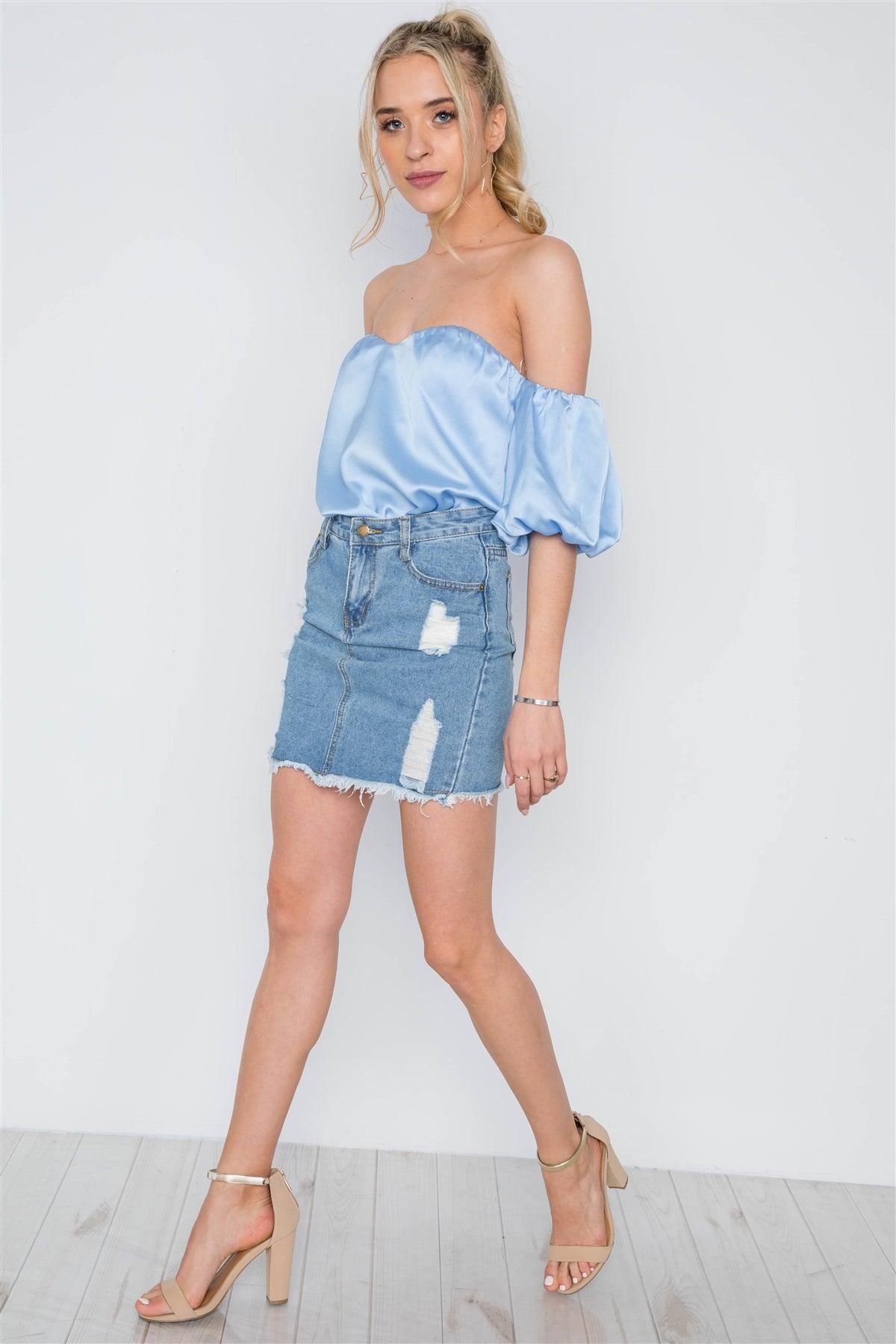 Blue Off-The-Shoulder Sweetheart Bodysuit /2-3