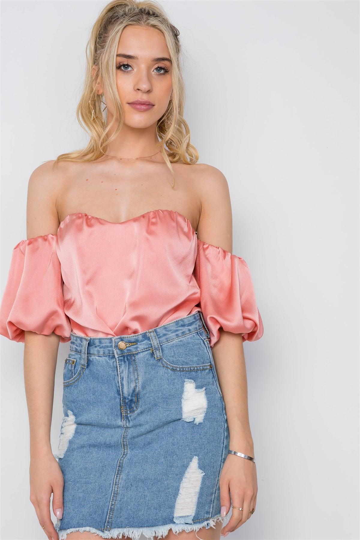 Peach Off-The-Shoulder Sweetheart Bodysuit /1-2-2