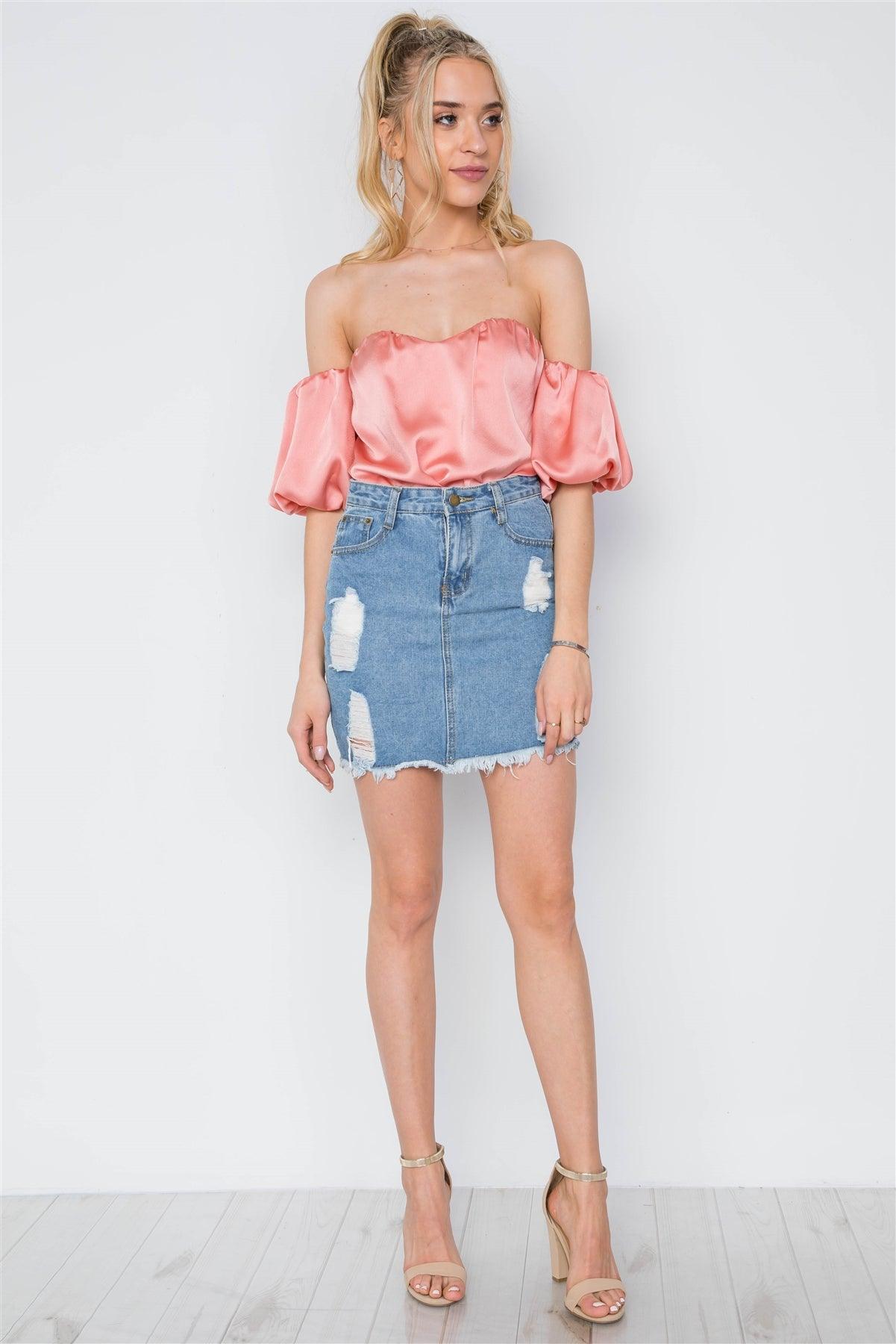 Peach Off-The-Shoulder Sweetheart Bodysuit /1-2-2