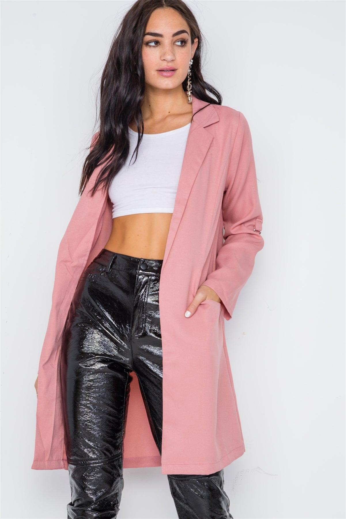 Dark Blush Solid Long Sleeve Longline Jacket /1-1-1