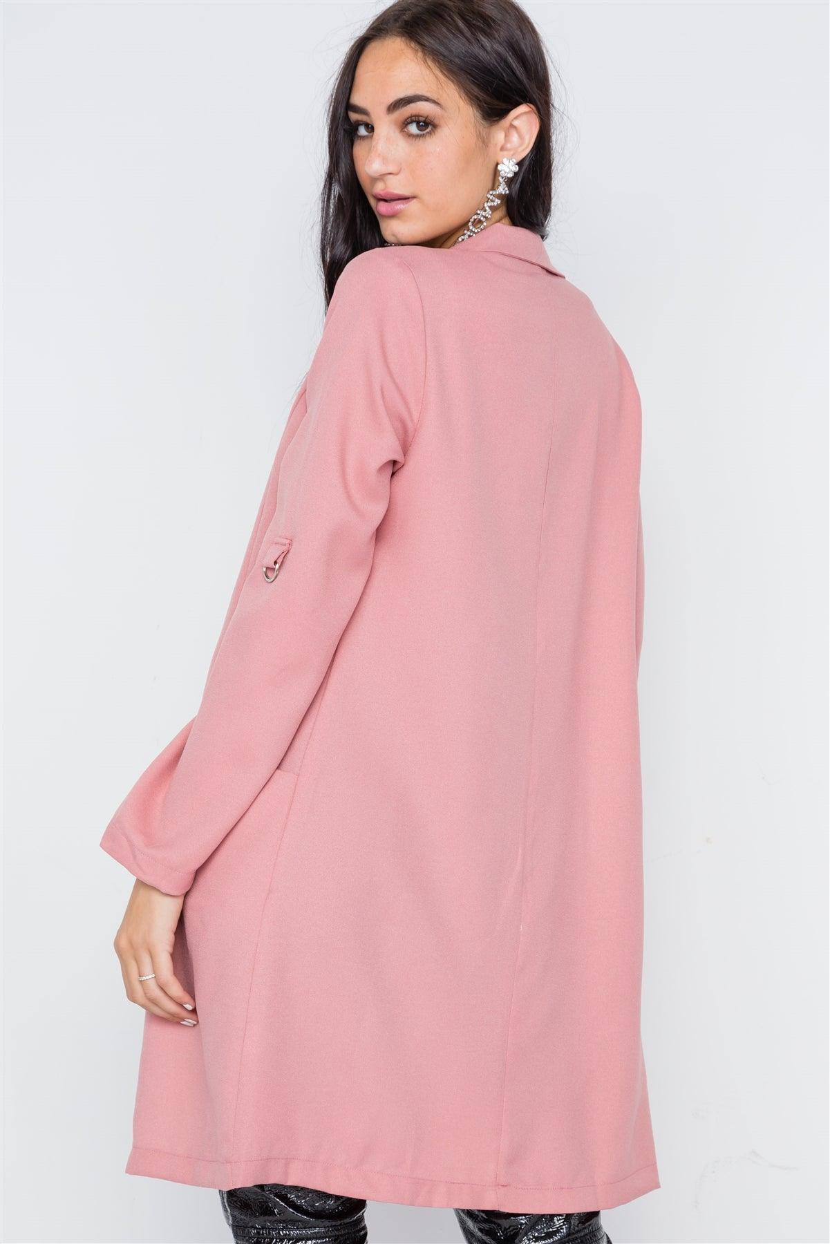 Dark Blush Solid Long Sleeve Longline Jacket /1-1-1