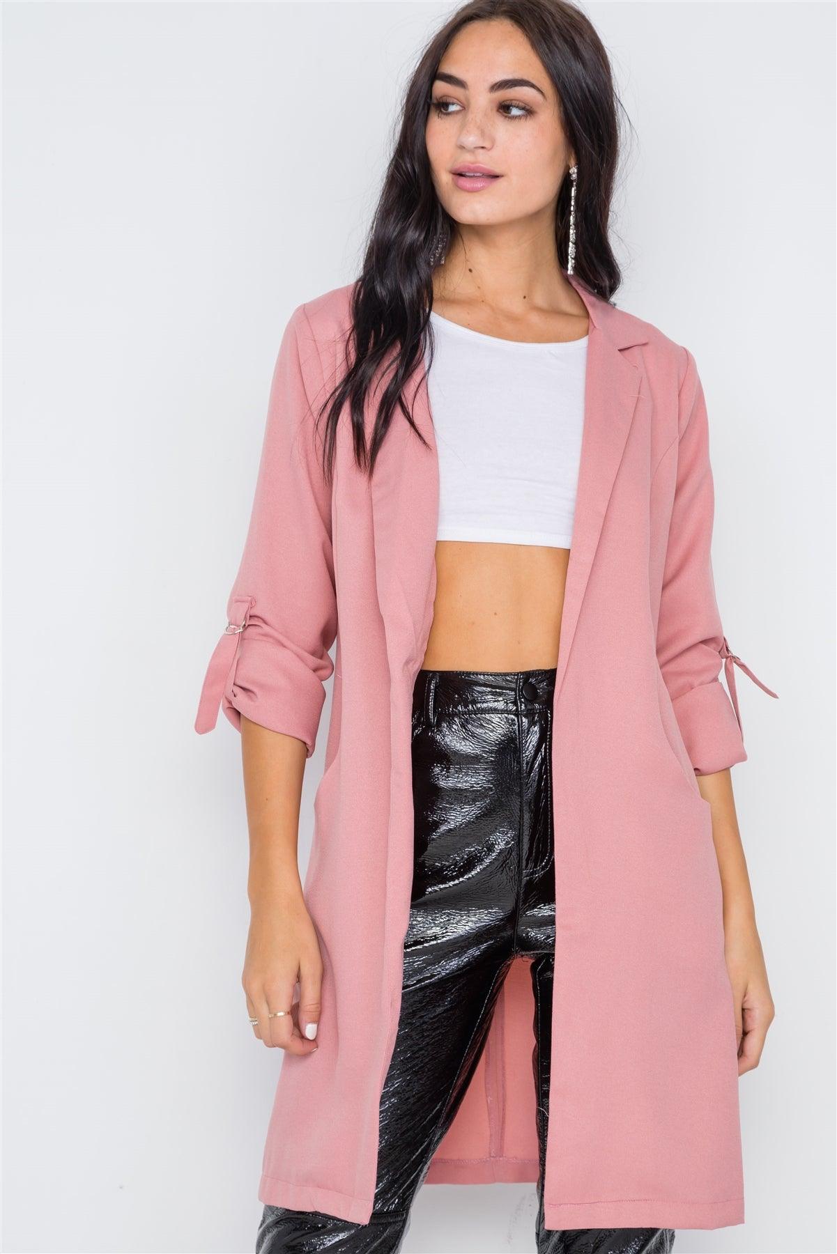 Dark Blush Solid Long Sleeve Longline Jacket /2-3-2