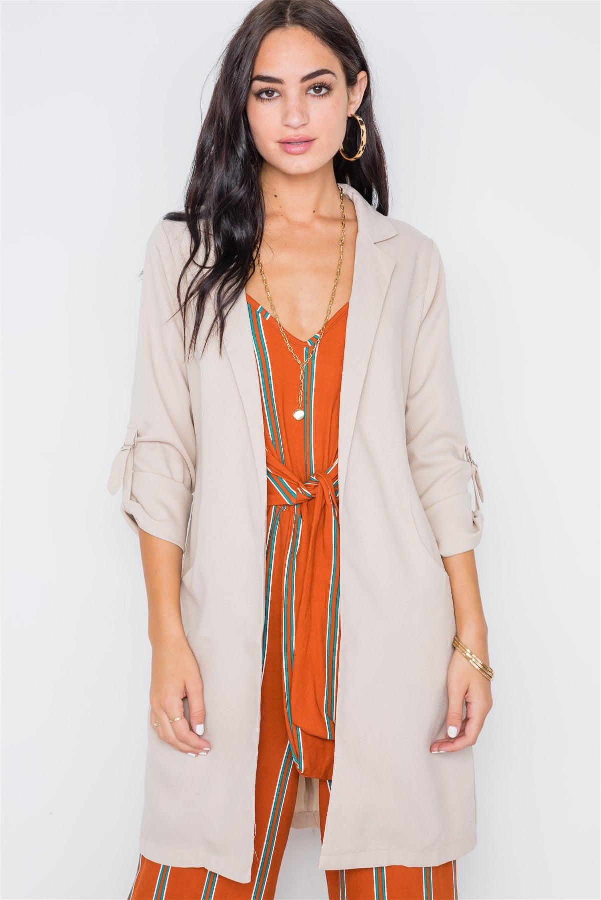 Sand Solid Long Sleeve Longline Jacket /2-2-2