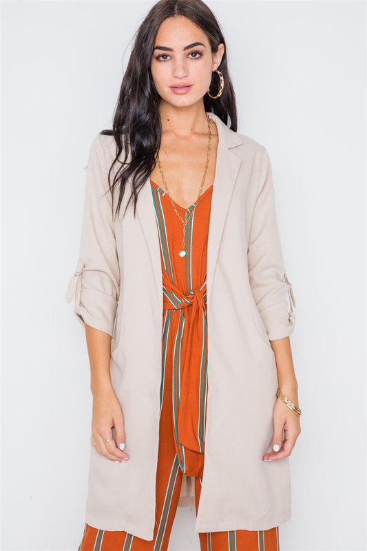 Sand Solid Long Sleeve Longline Jacket /2-2-2