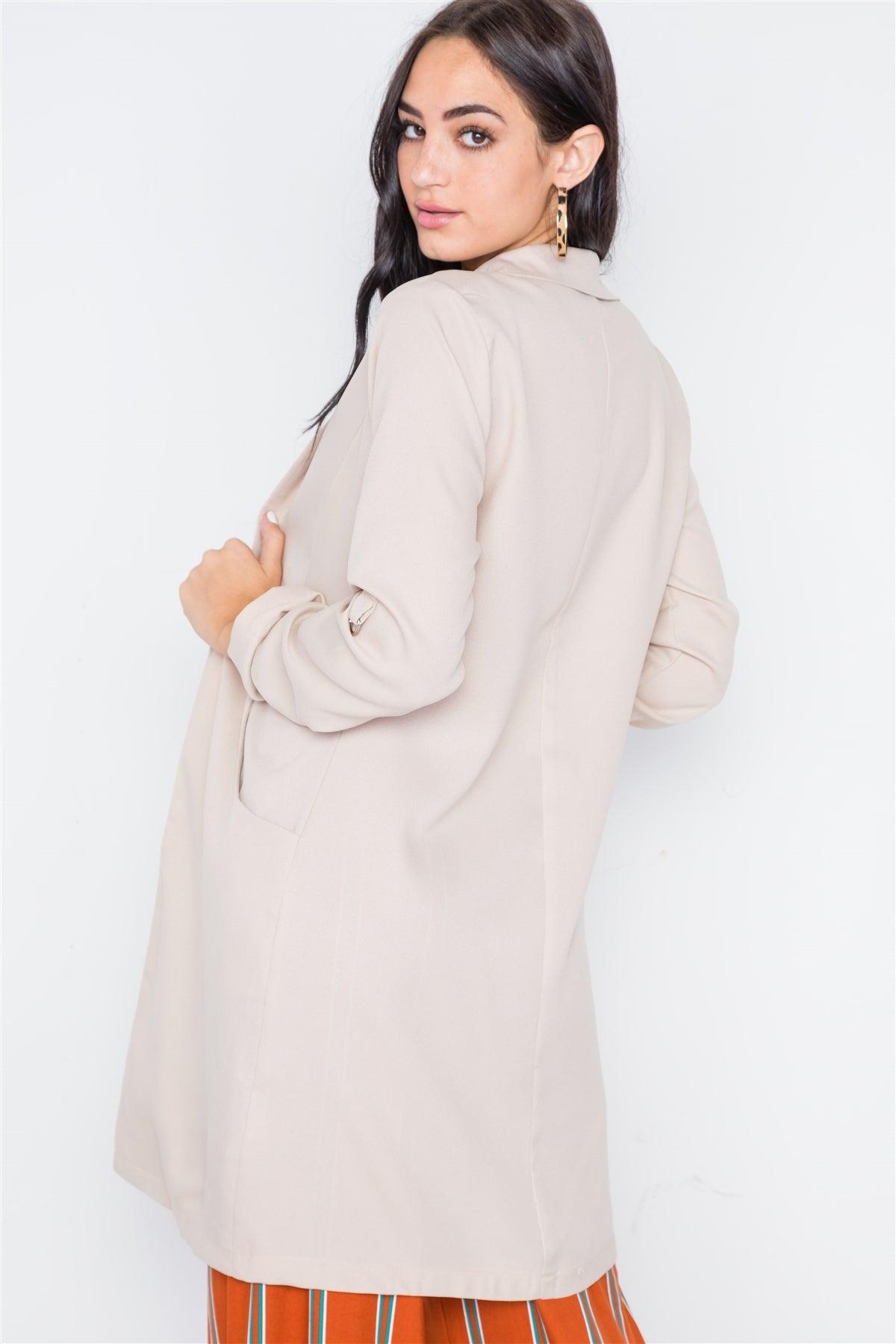 Sand Solid Long Sleeve Longline Jacket /2-2-2