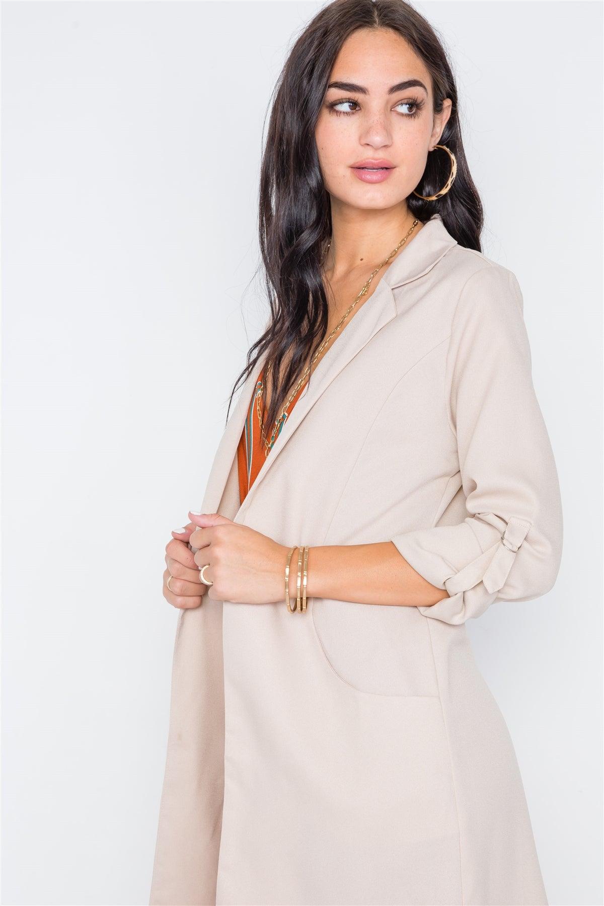 Sand Solid Long Sleeve Longline Jacket /2-2-2