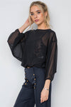 Black Combo Lace Chiffon Batwing Bodysuit /2-3-2