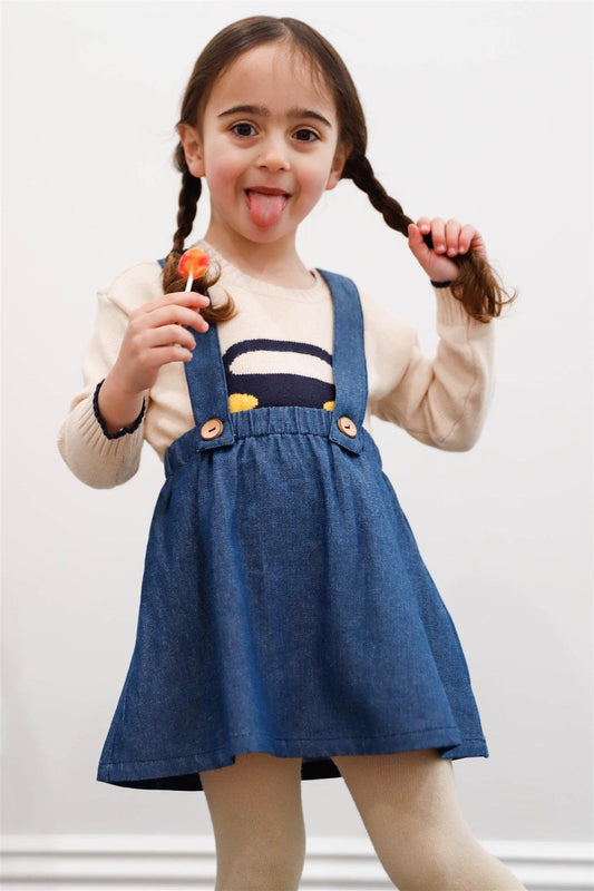 Girls Indigo Cotton Denim Crisscross Back Suspender Skirt /1-2-1