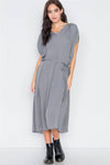 Olive Grey Satin High-Low Midi Dress /4-2