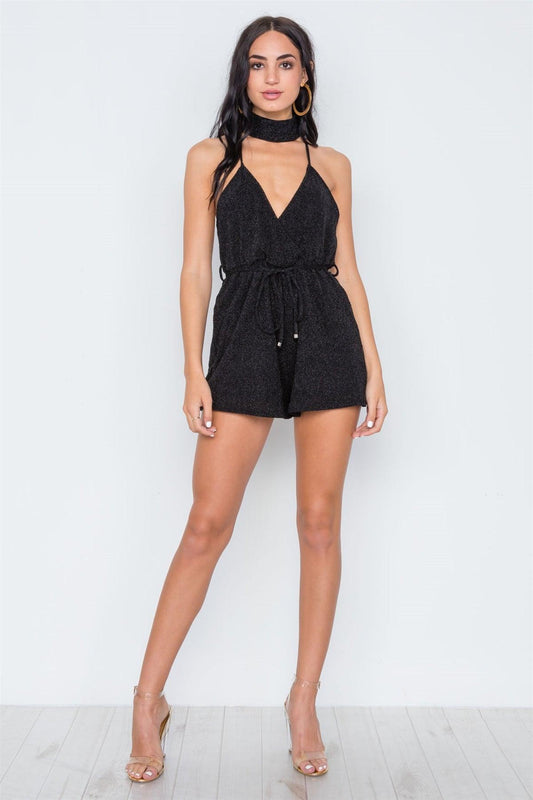 Black Mock Neck Cami Evening Romper /1-2-2