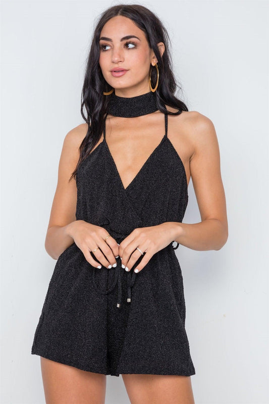 Black Mock Neck Cami Evening Romper /1-3-2-1