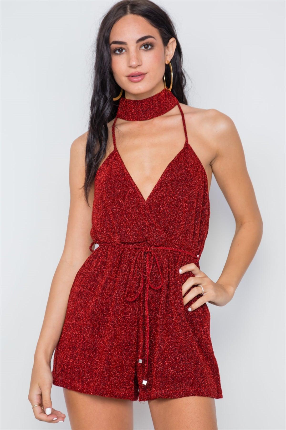 Red Mock Neck Cami Evening Romper /1-3-2-1