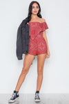 Red Bandana Print Off-The-Shoulder Flounce Romper /1-1-1-1