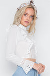 White Ruffle Embroidery Mock-Neck Crop Top /1-3-2-1