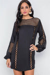 Black Crochet Trim Long Sleeve Tunic Dress /3-2-1