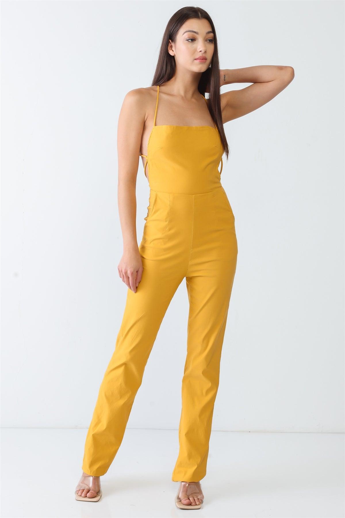 Yellow Elasticized Sleeveless Back Lace Down Jumpsuit /2-2-1