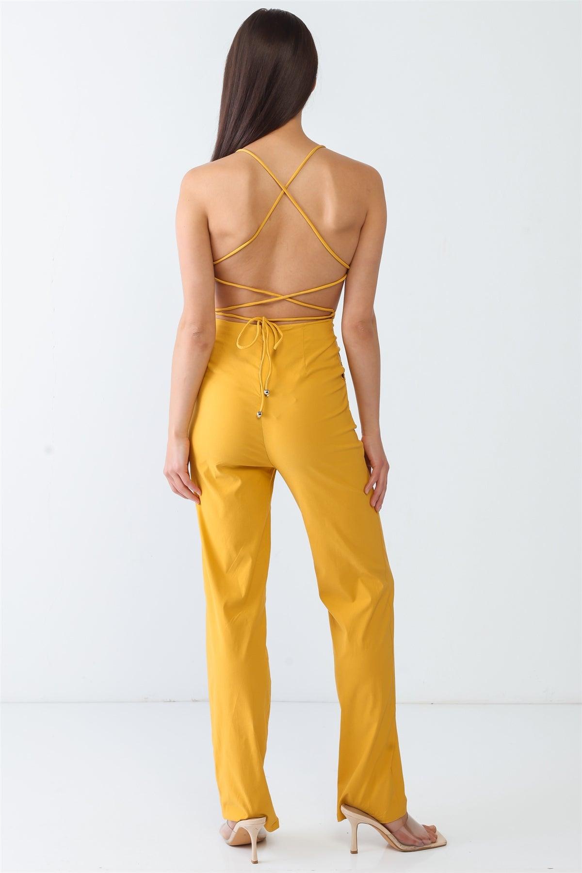 Yellow Elasticized Sleeveless Back Lace Down Jumpsuit /2-2-1