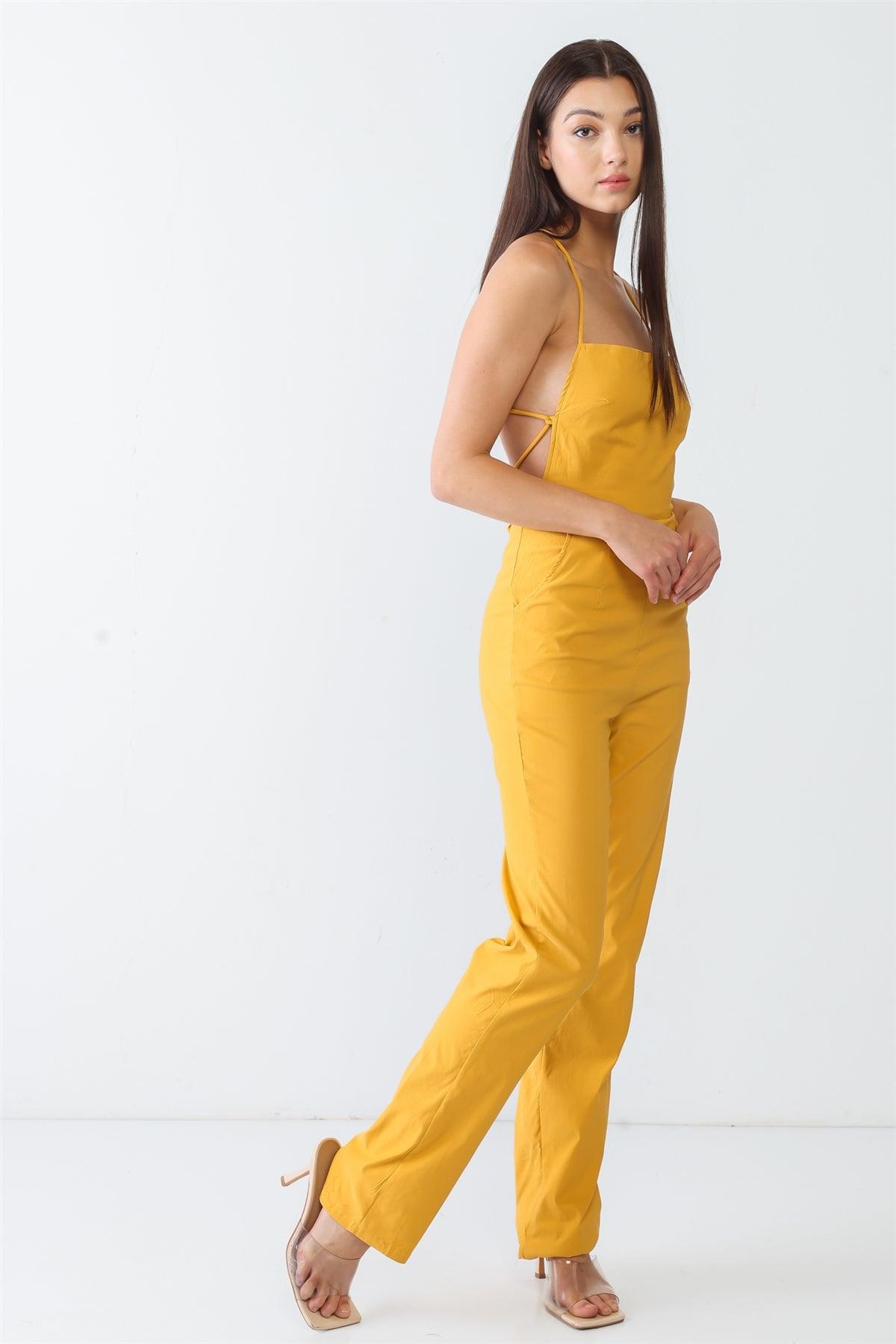 Yellow Elasticized Sleeveless Back Lace Down Jumpsuit /2-2-1