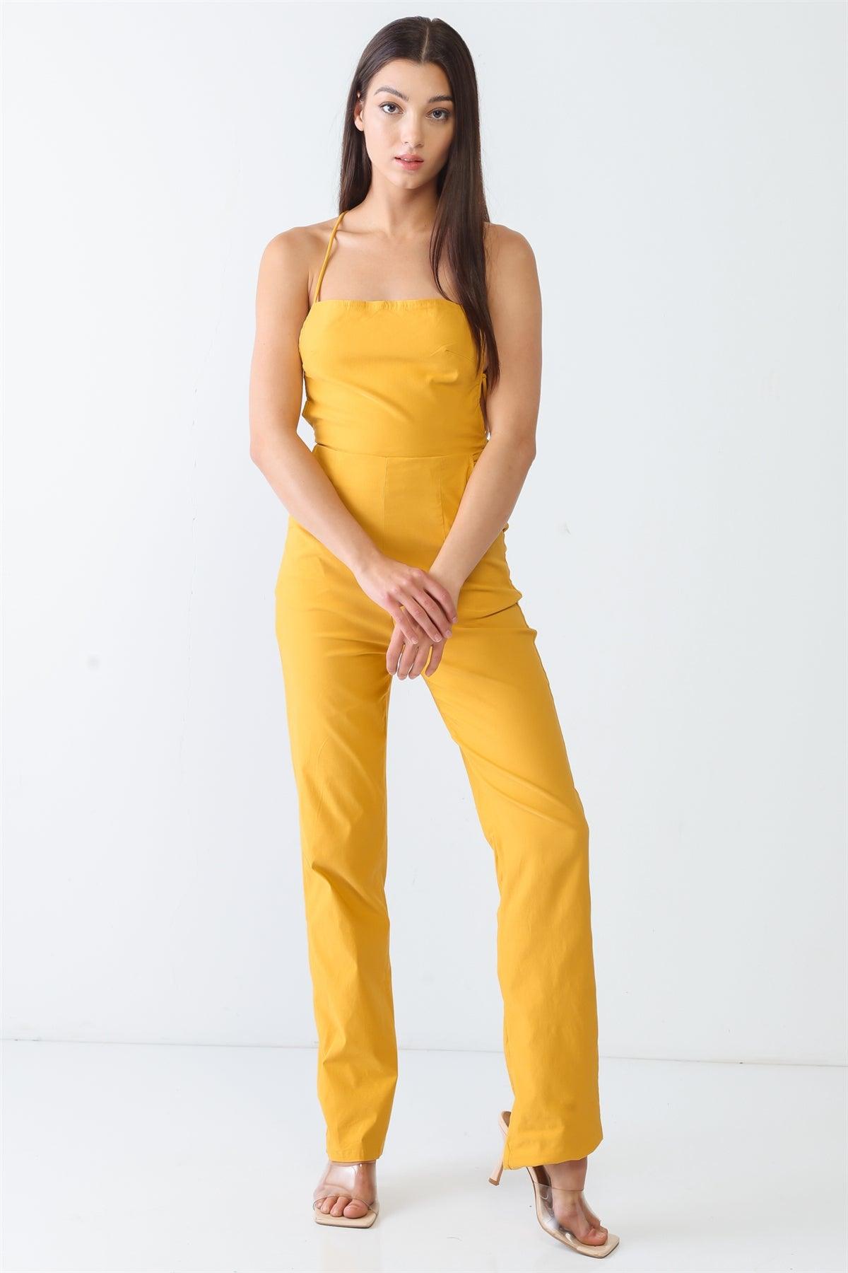 Yellow Elasticized Sleeveless Back Lace Down Jumpsuit /2-2-1