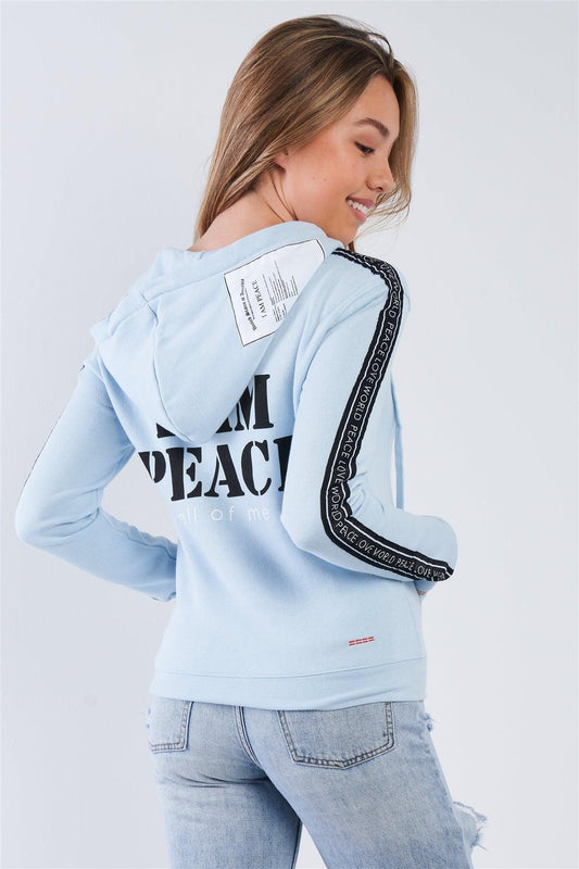 Baby Blue "I Am Peace, All Of Me" Graphic Long Sleeve Hoodie /2-2-2