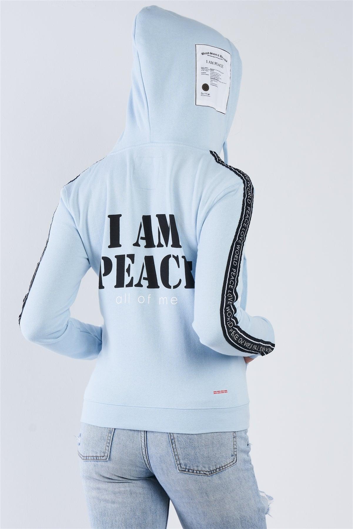 Baby Blue "I Am Peace, All Of Me" Graphic Long Sleeve Hoodie /2-2-2