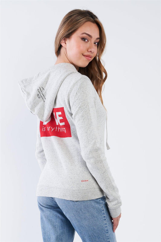 Heather Grey Long Sleeve "Love Is Everything" Zip Up Hoodie