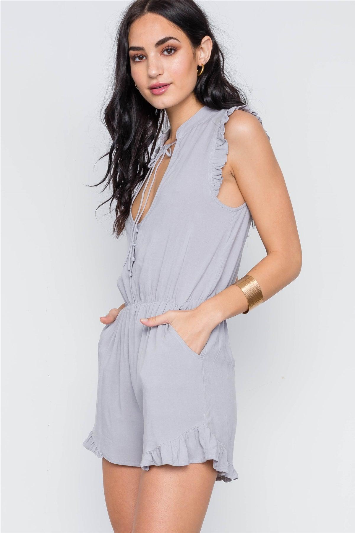 Lavender Sleeveless Ruffle Self Tie Boho Romper /3-2-1