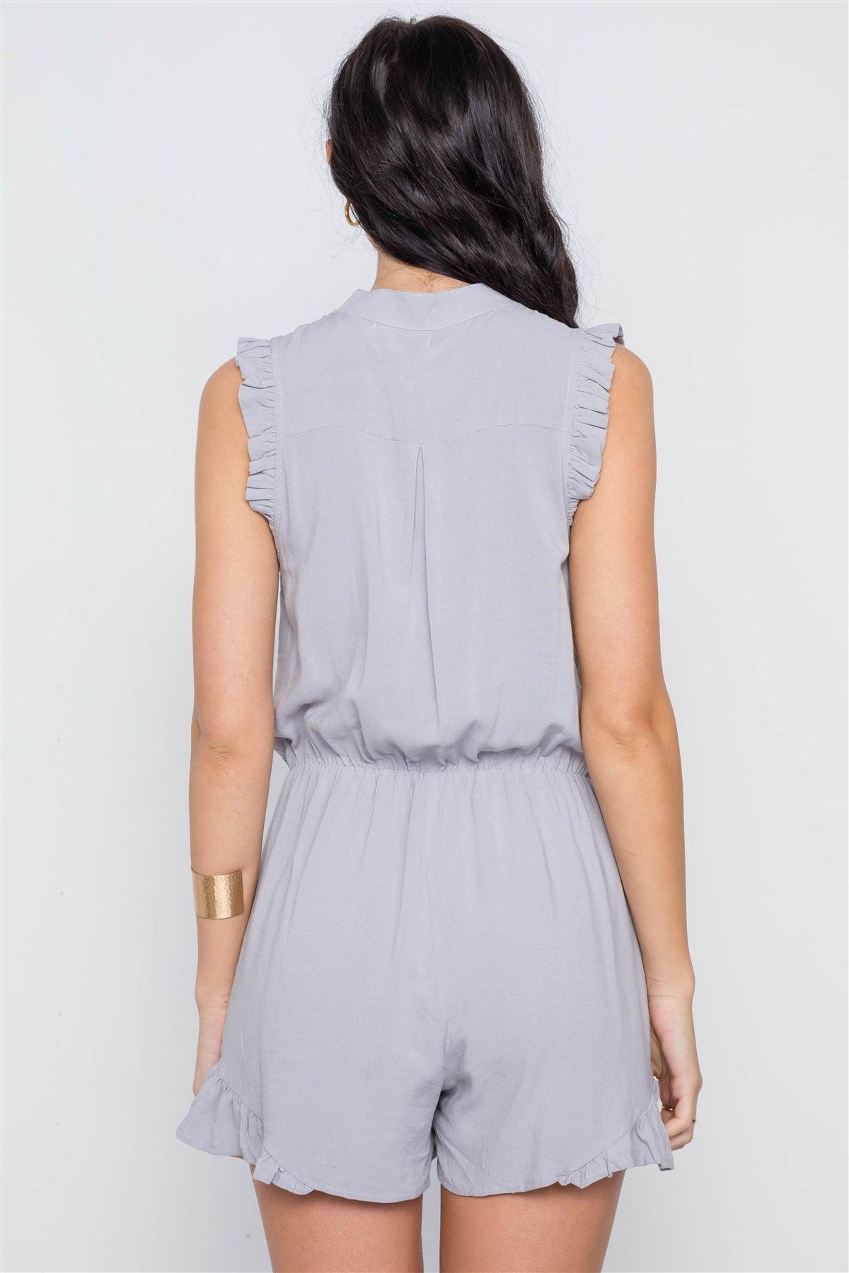 Lavender Sleeveless Ruffle Self Tie Boho Romper /3-2-1