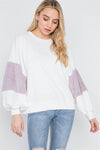 Off White Lavender Faux Fur Pink Sleeves Sweater /2-2-2