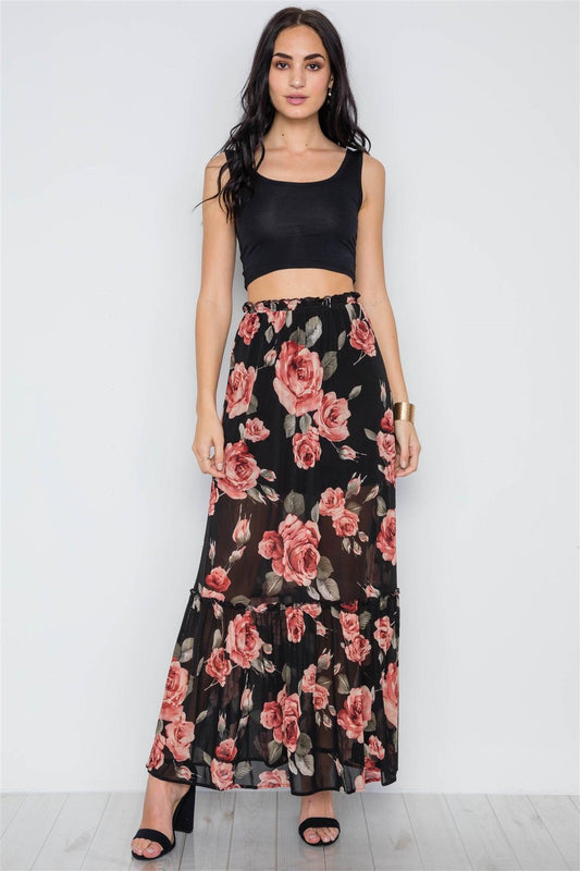 Black Rose Print Mash Maxi Skirt /1-1-2