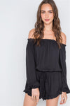 Black Off-The-Shoulder Ruffle Long Sleeve Romper /2-2-2