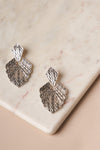 Silver Metallic Structured Leaf Drop Earrings /3 Pairs