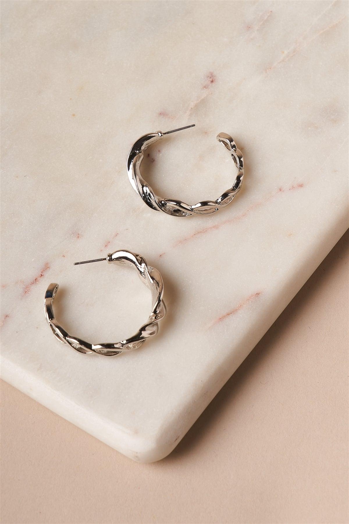 Silver Hoop Twist Earrings /3 Pairs