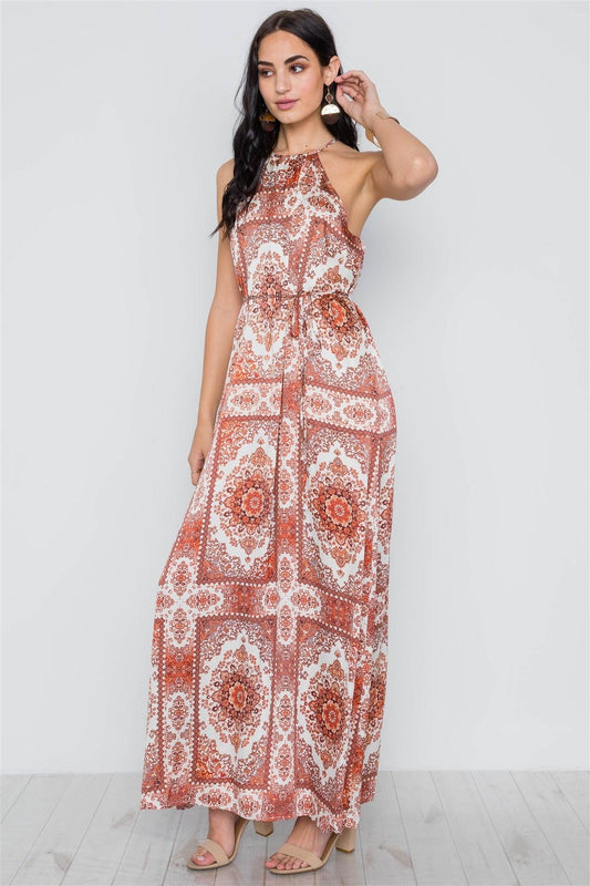 Cream Multi Paisley Print Cami Maxi Self Tie Dress