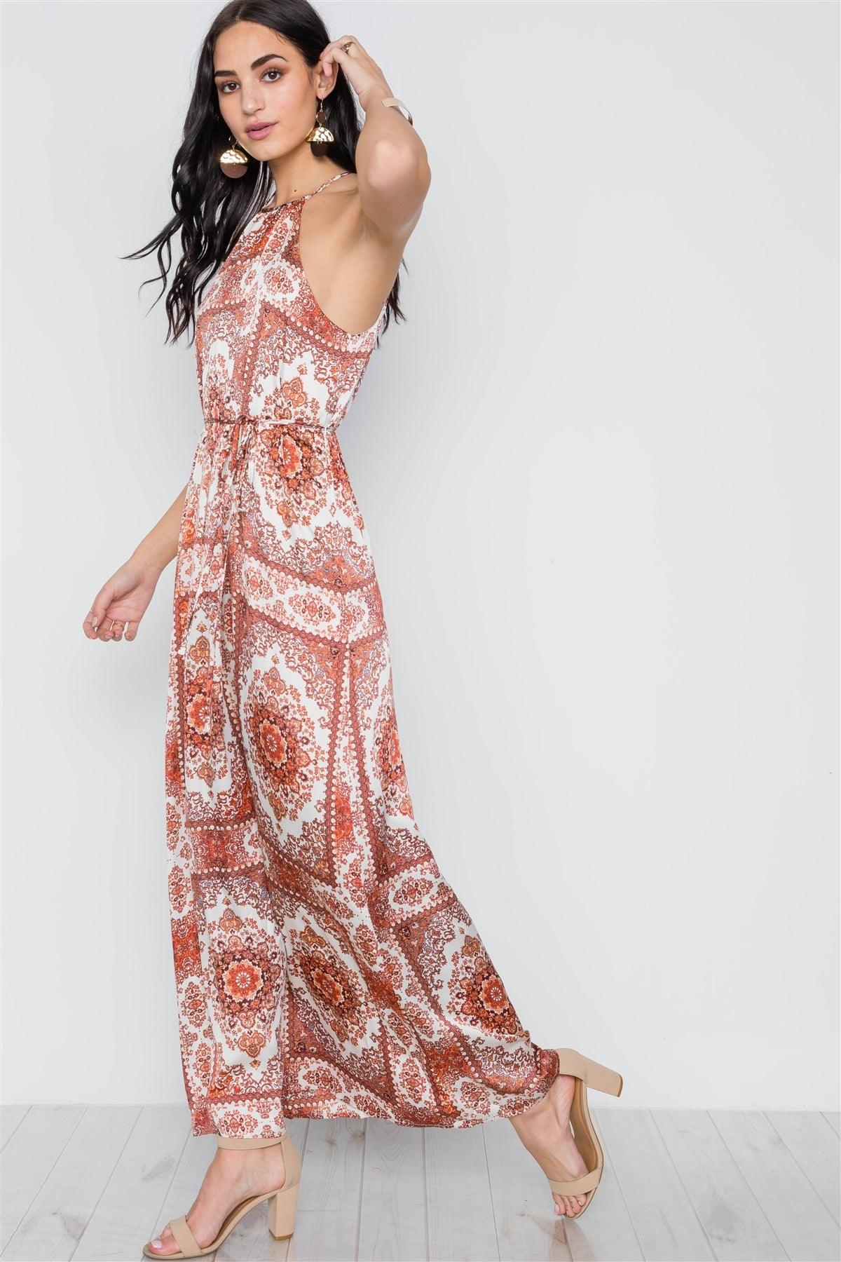 Cream Multi Paisley Print Cami Self Tie Maxi Dress /3-2-1