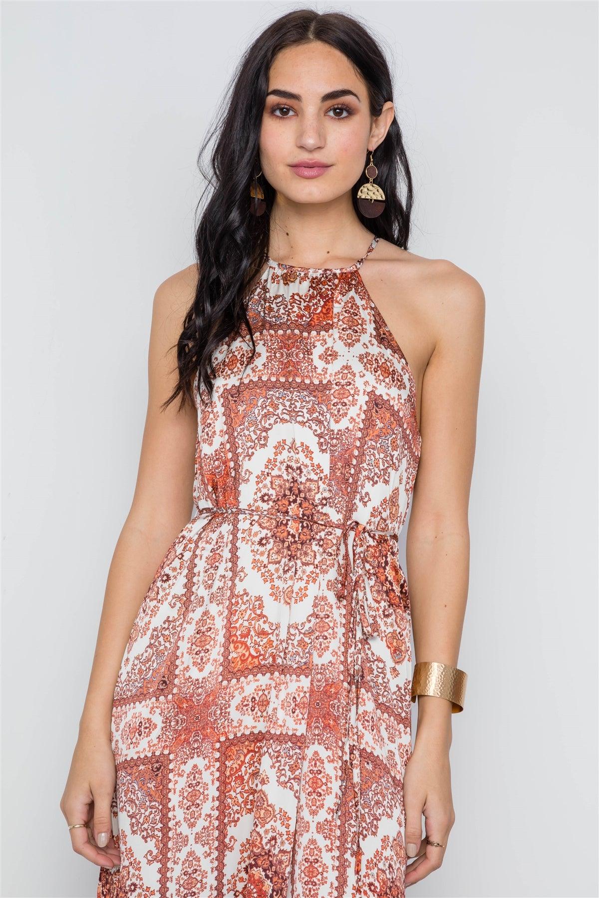 Cream Multi Paisley Print Cami Self Tie Maxi Dress /3-2-1