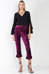 Purple Velvet Ruffle Hem Detail Capri Pants /1-2-2-1