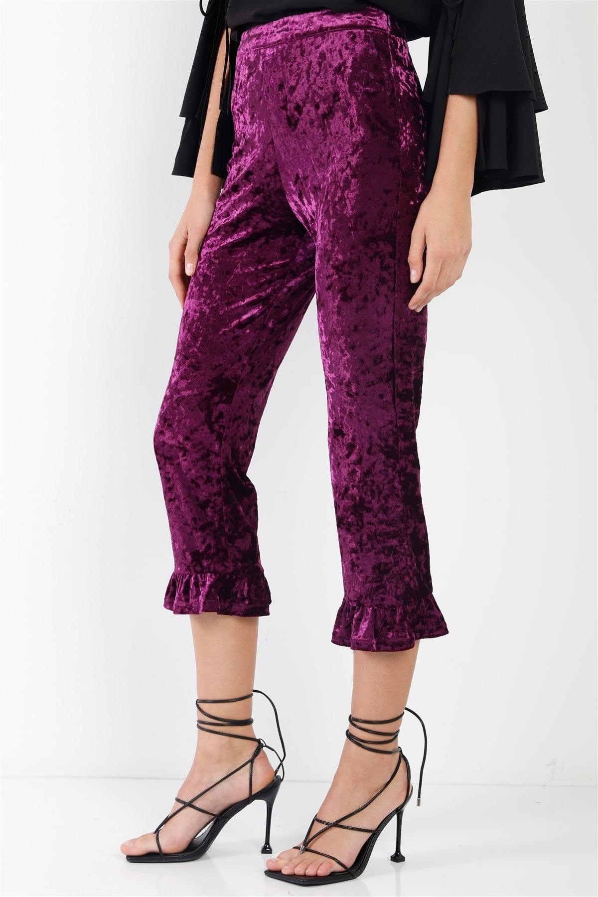 Purple Velvet Ruffle Hem Detail Capri Pants /1-2-2-1