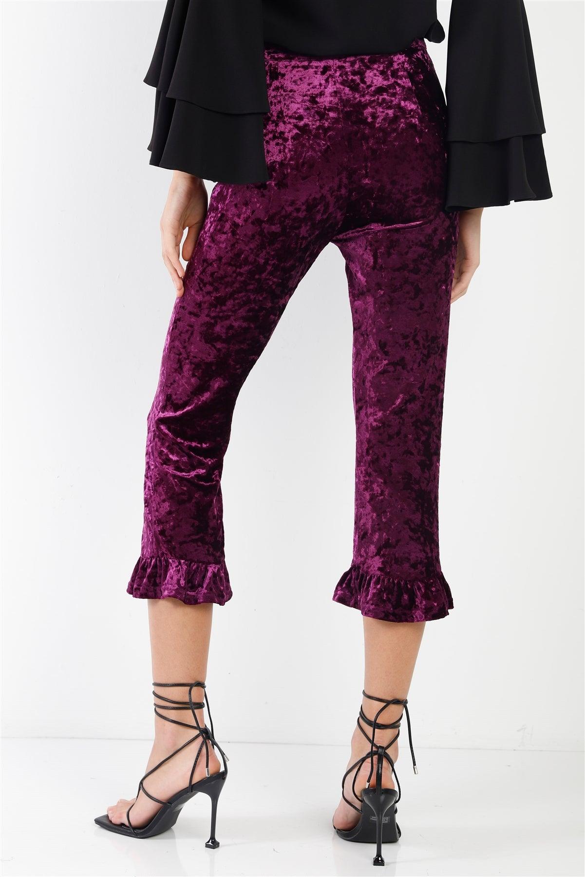 Purple Velvet Ruffle Hem Detail Capri Pants /1-2-2-1