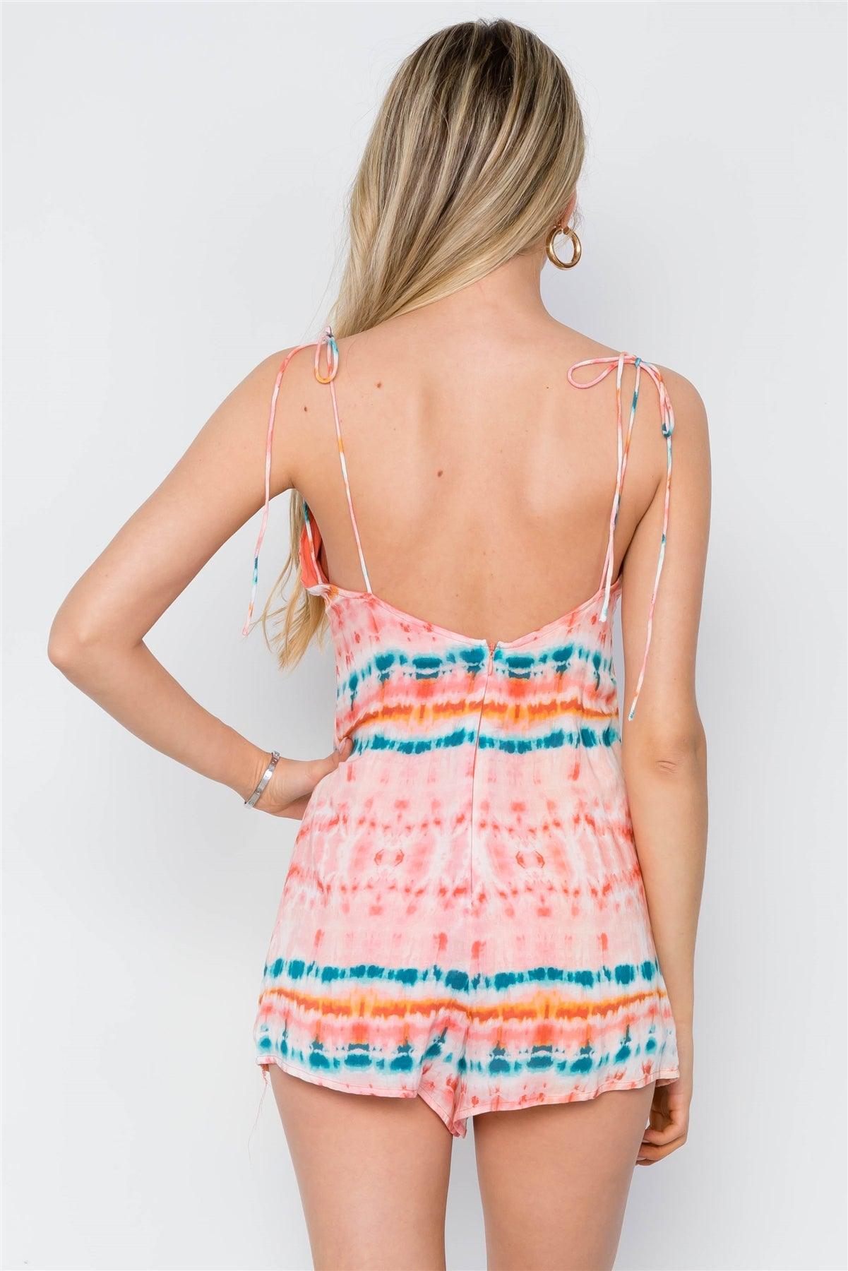 Peach Tie Dye Cami Self Tie Boho Romper /1-1-2-1