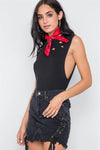 Black Distressed Sleeveless Solid Knit Bodysuit /3-2-1