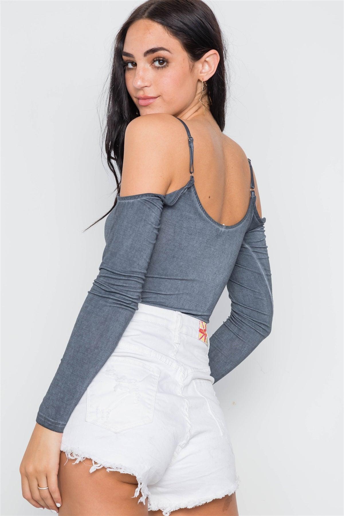 Charcoal Cami Cold Shoulder Bodycon Bodysuit /1-2-1