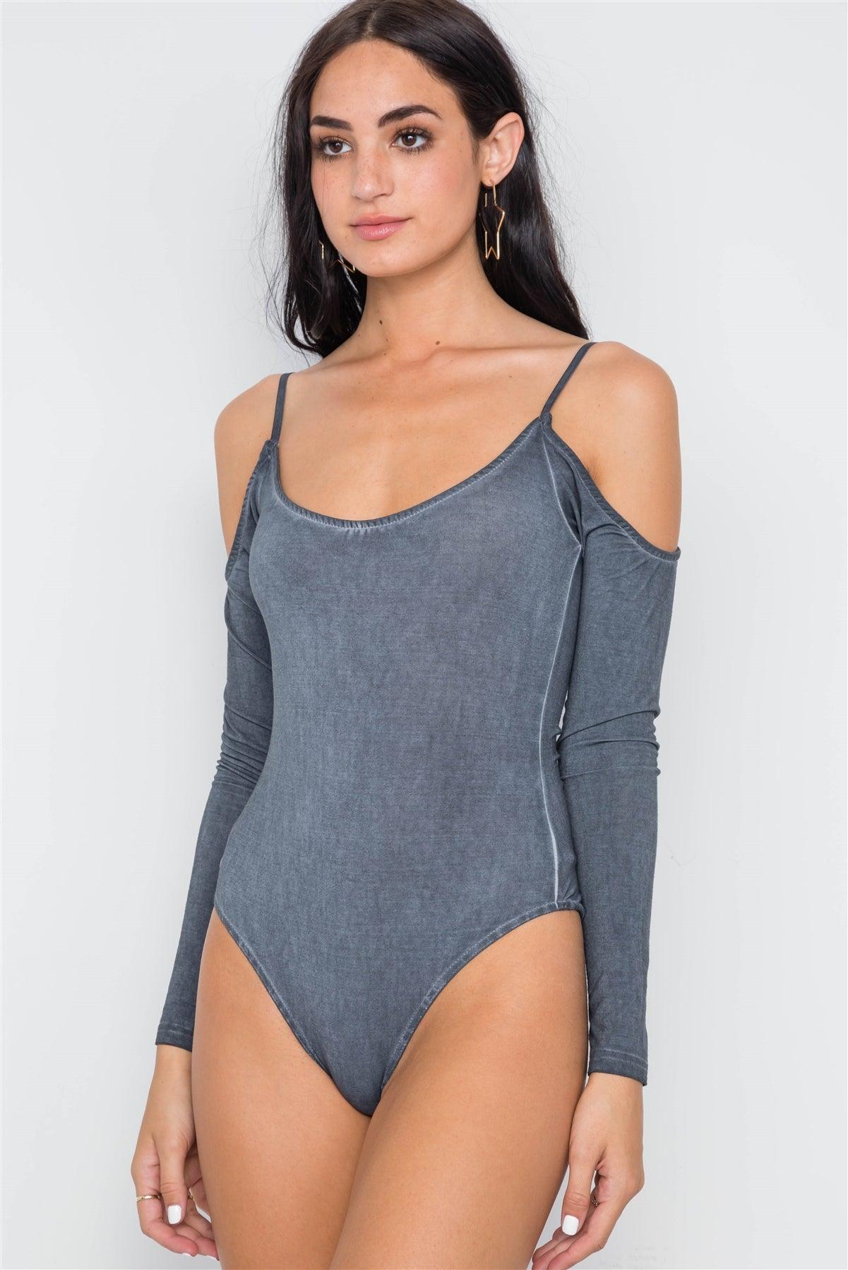 Charcoal Cami Cold Shoulder Bodycon Bodysuit /1-2-1