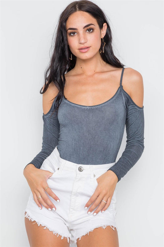 Charcoal Cami Cold Shoulder Bodycon Bodysuit /3-2-1