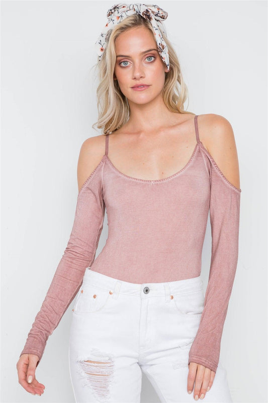 Pink Cami Cold Shoulder Bodycon Bodysuit /3-2-1