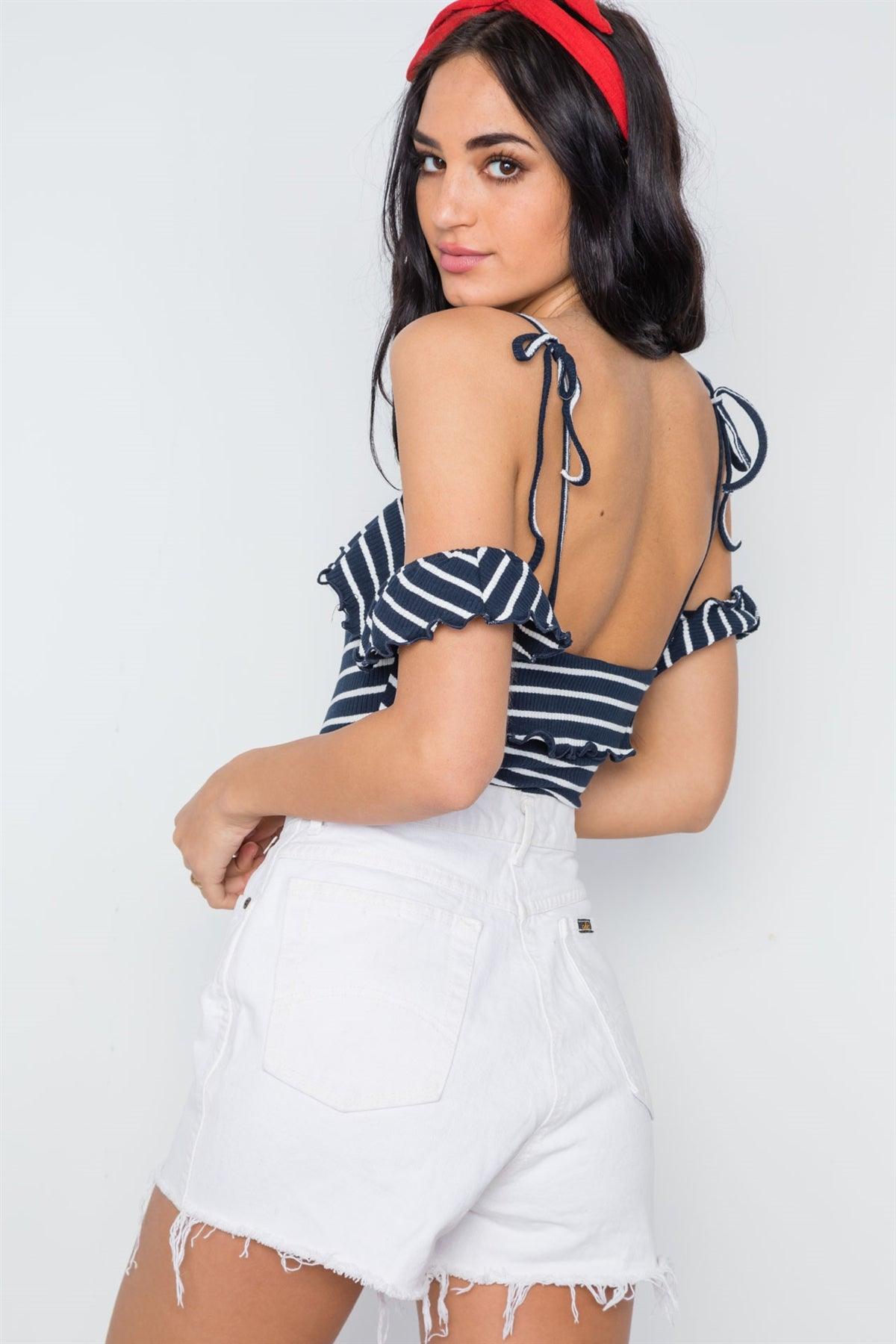 Navy White Knit Ribbed Striped Cami Bodysuit /1-2-2-1