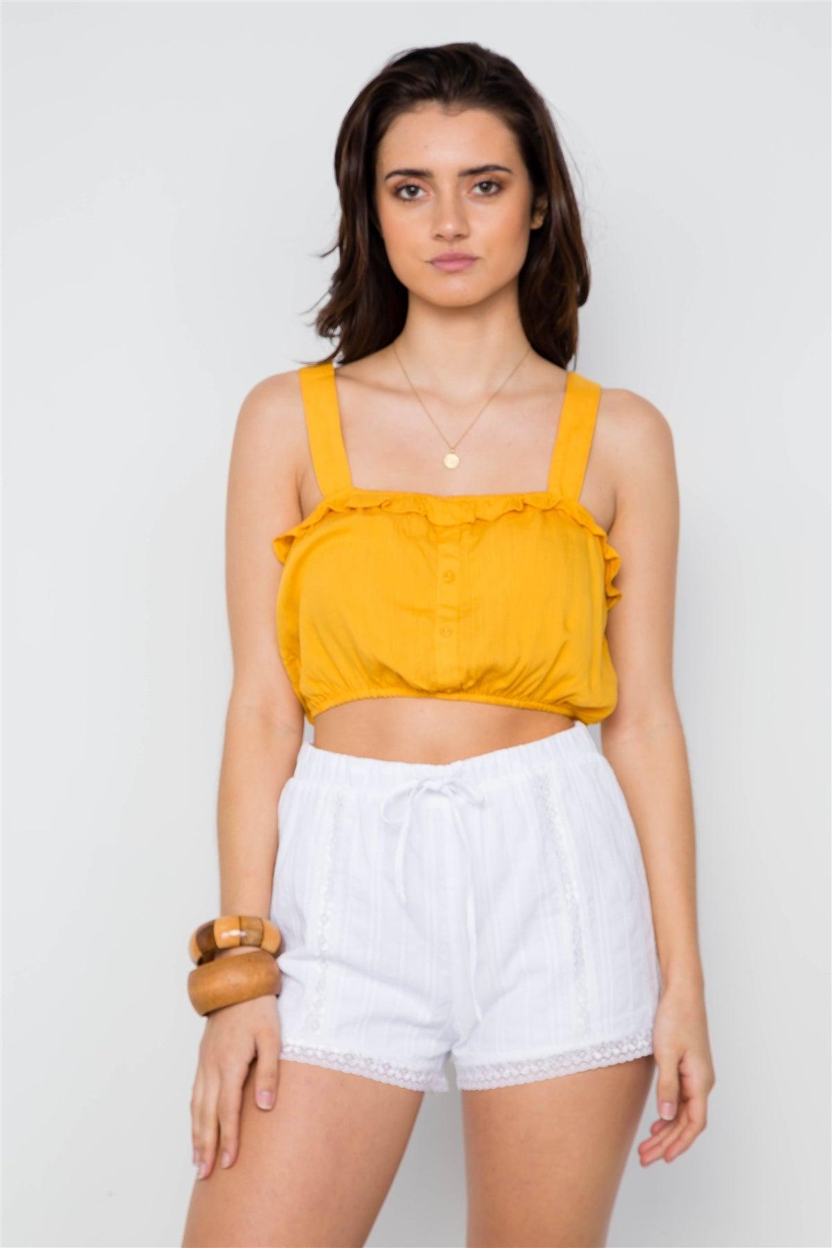 Yellow Cropped Button Down Boho Top / 1-2-2-1