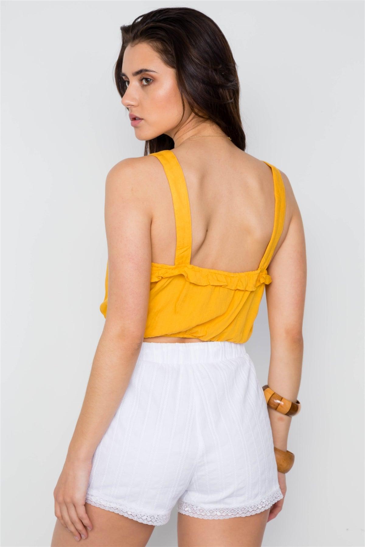 Yellow Cropped Button Down Boho Top / 1-2-2-1